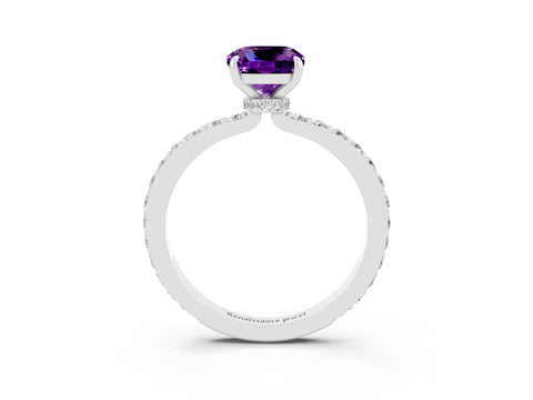 White gold Cushion Cut Amethyst Pavé Engagement Ring with Round  Accents and Prong Setting_27