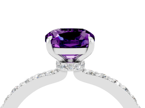 White gold Cushion Cut Amethyst Pavé Engagement Ring with Round  Accents and Prong Setting_28