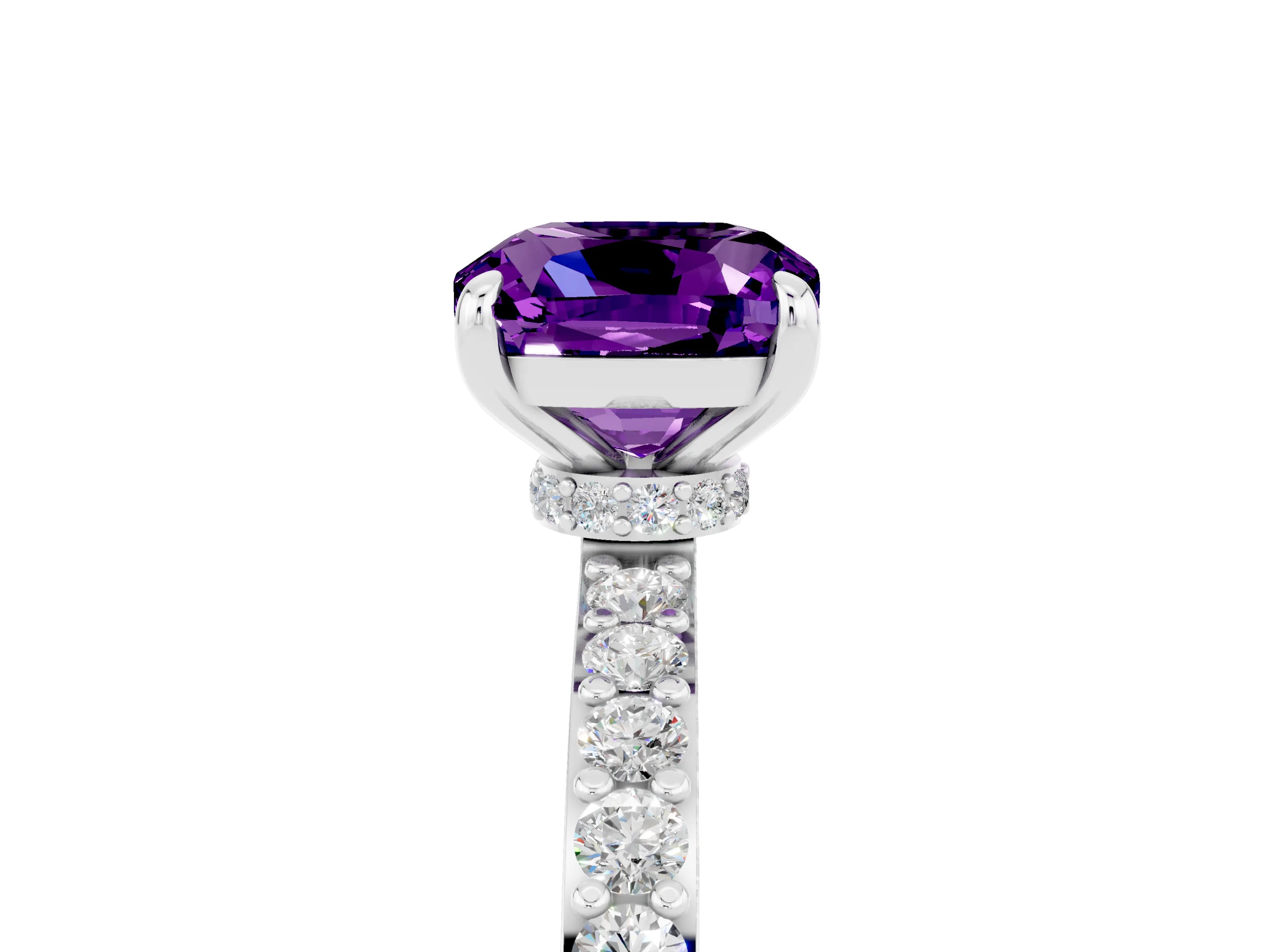 White gold Cushion Cut Amethyst Pavé Engagement Ring with Round  Accents and Prong Setting_29