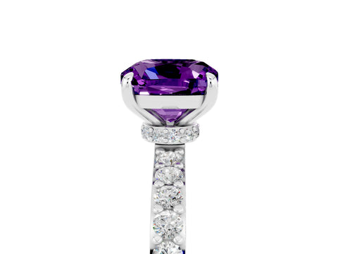 White gold Cushion Cut Amethyst Pavé Engagement Ring with Round  Accents and Prong Setting_29