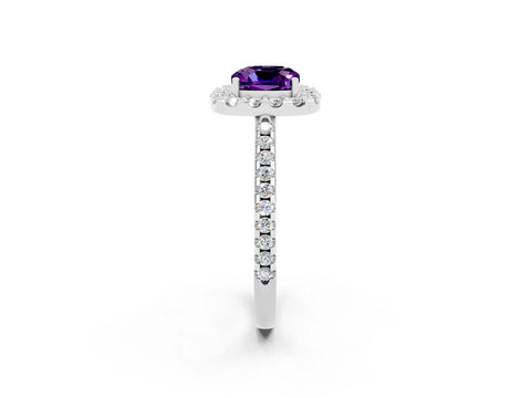White gold Cushion Cut Amethyst Pavé Halo Ring with Four-Prong Setting_14