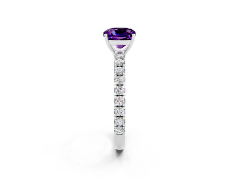 White gold Cushion Cut Amethyst Pavé Solitaire Engagement Ring with Four-Prong Setting_14