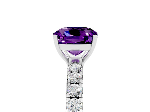 White gold Cushion Cut Amethyst Pavé Solitaire Engagement Ring with Four-Prong Setting_17