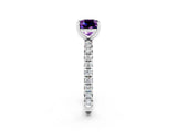 White gold Cushion Cut Amethyst Pavé Solitaire Ring with Round Band and Prong Setting_38