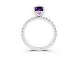 White gold Cushion Cut Amethyst Pavé Solitaire Ring with Round Band and Prong Setting_39