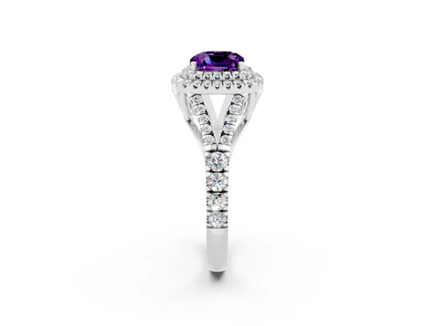 White gold Cushion Cut Amethyst Pavé Split Shank Double Halo Engagement Ring_2