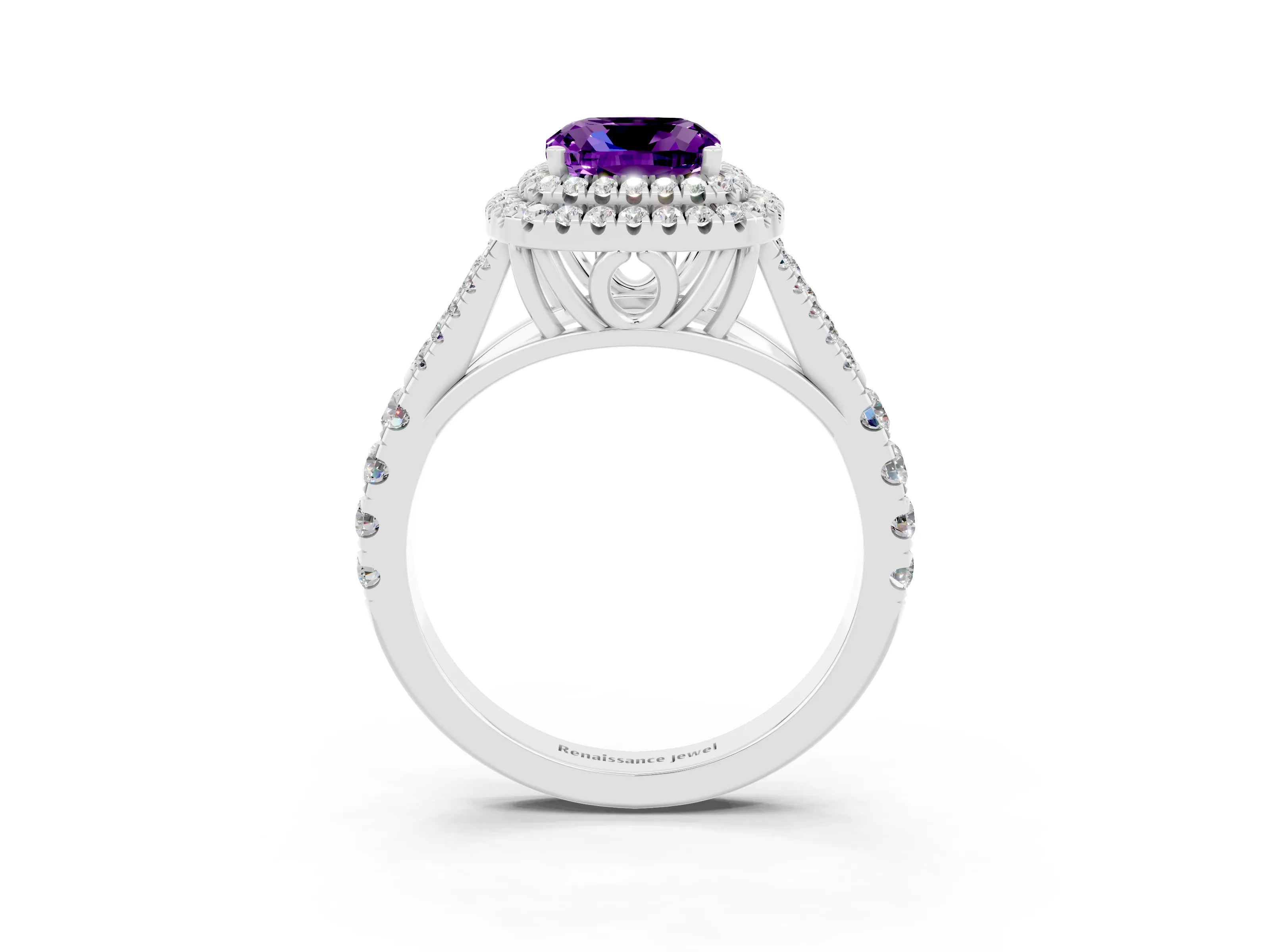 White gold Cushion Cut Amethyst Pavé Split Shank Double Halo Engagement Ring_3