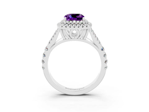 White gold Cushion Cut Amethyst Pavé Split Shank Double Halo Engagement Ring_3