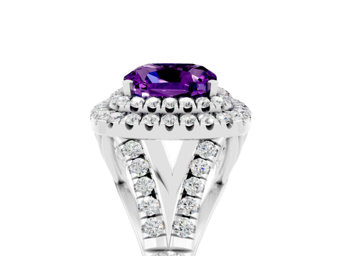 White gold Cushion Cut Amethyst Pavé Split Shank Double Halo Engagement Ring_5