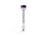 White gold Cushion Cut Amethyst Pave Band Solitaire Ring with Four-Prong Setting_26