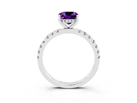 White gold Cushion Cut Amethyst Pave Band Solitaire Ring with Four-Prong Setting_27