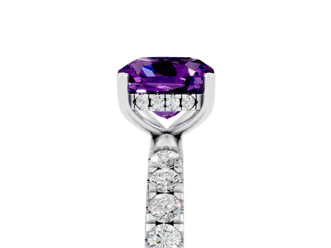 White gold Cushion Cut Amethyst Pave Band Solitaire Ring with Four-Prong Setting_29