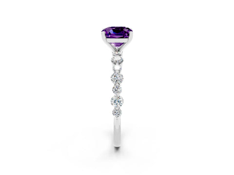 White gold Cushion Cut Amethyst Prong Set Engagement Ring with Pavé Band_2