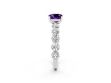 White gold Cushion Cut Amethyst Prong Setting with Side Stones on a Pave Band_2