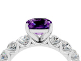 White gold Cushion Cut Amethyst Prong Setting with Side Stones on a Pave Band_4