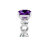 White gold Cushion Cut Amethyst Prong Setting with Side Stones on a Pave Band_5