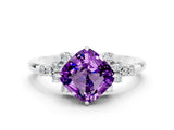 White gold Cushion Cut Amethyst Ring with Side Stones and Four-Prong Setting_36