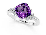 White gold Cushion Cut Amethyst Ring with Side Stones and Four-Prong Setting_37