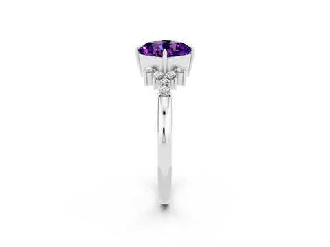 White gold Cushion Cut Amethyst Ring with Side Stones and Four-Prong Setting_38