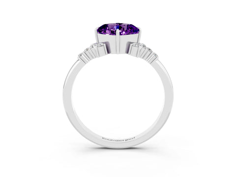 White gold Cushion Cut Amethyst Ring with Side Stones and Four-Prong Setting_39