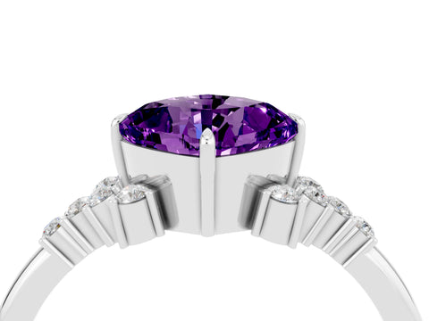 White gold Cushion Cut Amethyst Ring with Side Stones and Four-Prong Setting_40