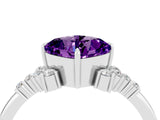 White gold Cushion Cut Amethyst Ring with Side Stones and Four-Prong Setting_40
