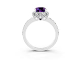 White gold Cushion Cut Amethyst Scalloped Halo Engagement Ring with Round Shared Prong Band_27