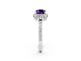 White gold Cushion Cut Amethyst Scalloped Halo Engagement Ring with Round Shared Prong Band_38