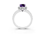 White gold Cushion Cut Amethyst Scalloped Halo Engagement Ring with Round Shared Prong Band_39