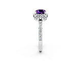 White gold Cushion Cut Amethyst Scalloped Halo Engagement Ring with Round Shared Prong Band_50