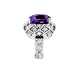 White gold Cushion Cut Amethyst Scalloped Halo Engagement Ring with Round Shared Prong Band_53
