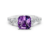 White gold Cushion Cut Amethyst Scattered Round Accent Ring with Prong Setting_36