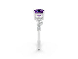 White gold Cushion Cut Amethyst Scattered Round Accent Ring with Prong Setting_38