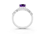 White gold Cushion Cut Amethyst Scattered Round Accent Ring with Prong Setting_39