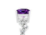 White gold Cushion Cut Amethyst Scattered Round Accent Ring with Prong Setting_41
