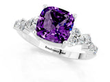 White gold Cushion Cut Amethyst Scattered Round Accent Ring with Prong Setting_49