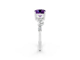 White gold Cushion Cut Amethyst Scattered Round Accent Ring with Prong Setting_50