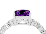 White gold Cushion Cut Amethyst Scattered Round Accent Ring with Prong Setting_52