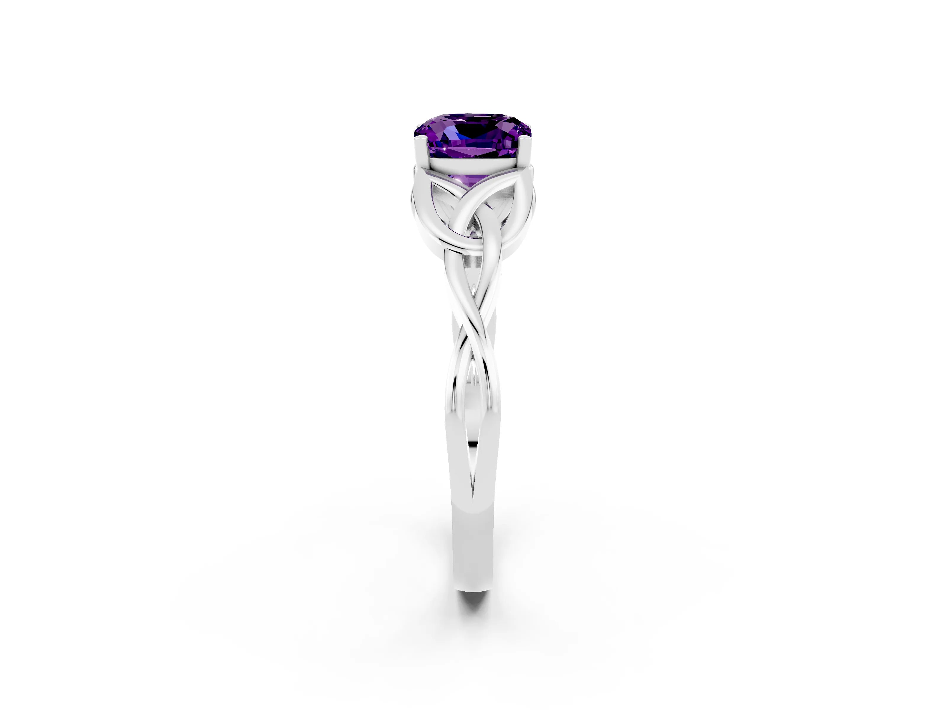 White gold Cushion Cut Amethyst Solitaire Celtic Knot Ring with Four-Prong Setting_14