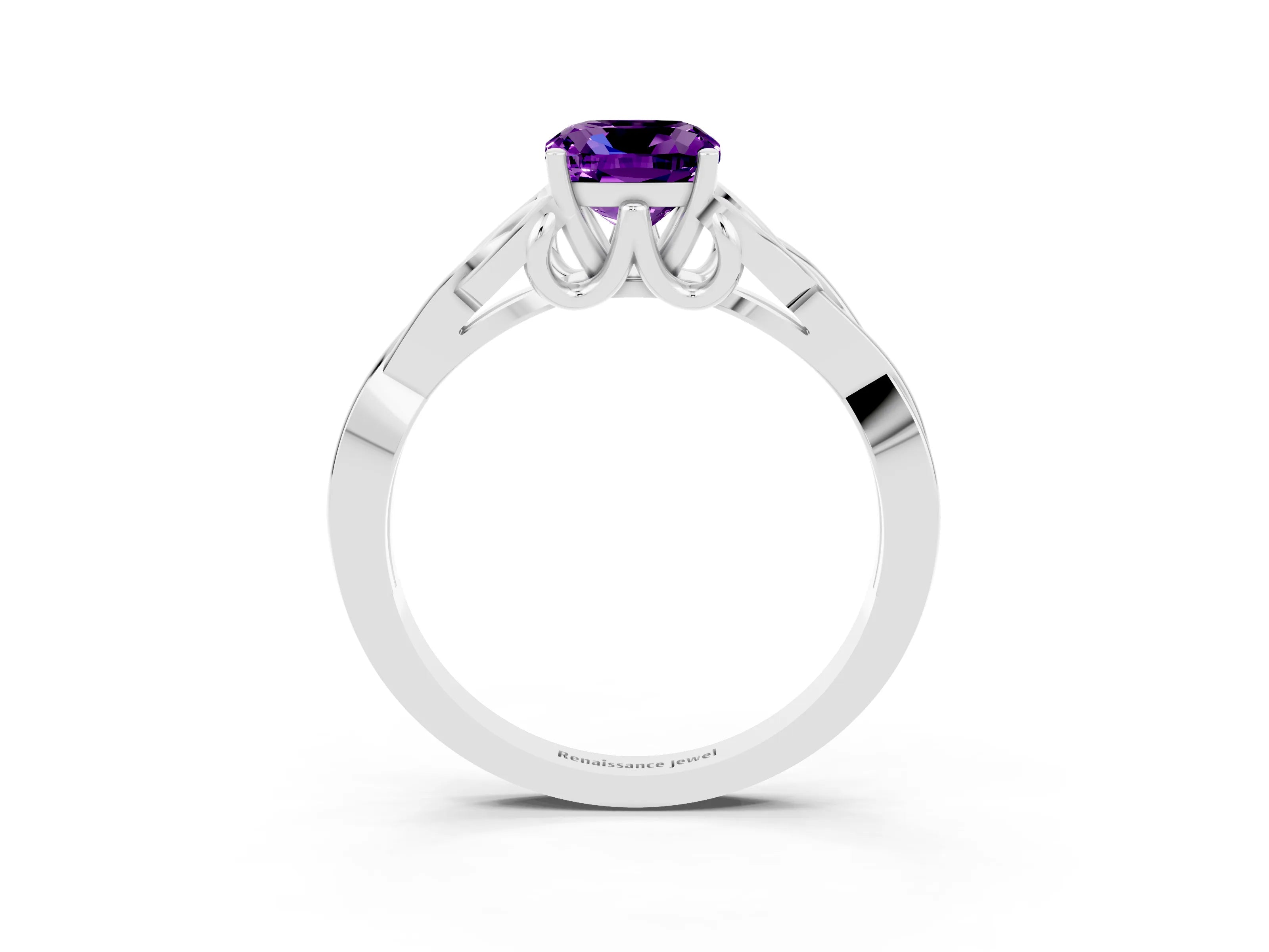 White gold Cushion Cut Amethyst Solitaire Celtic Knot Ring with Four-Prong Setting_15