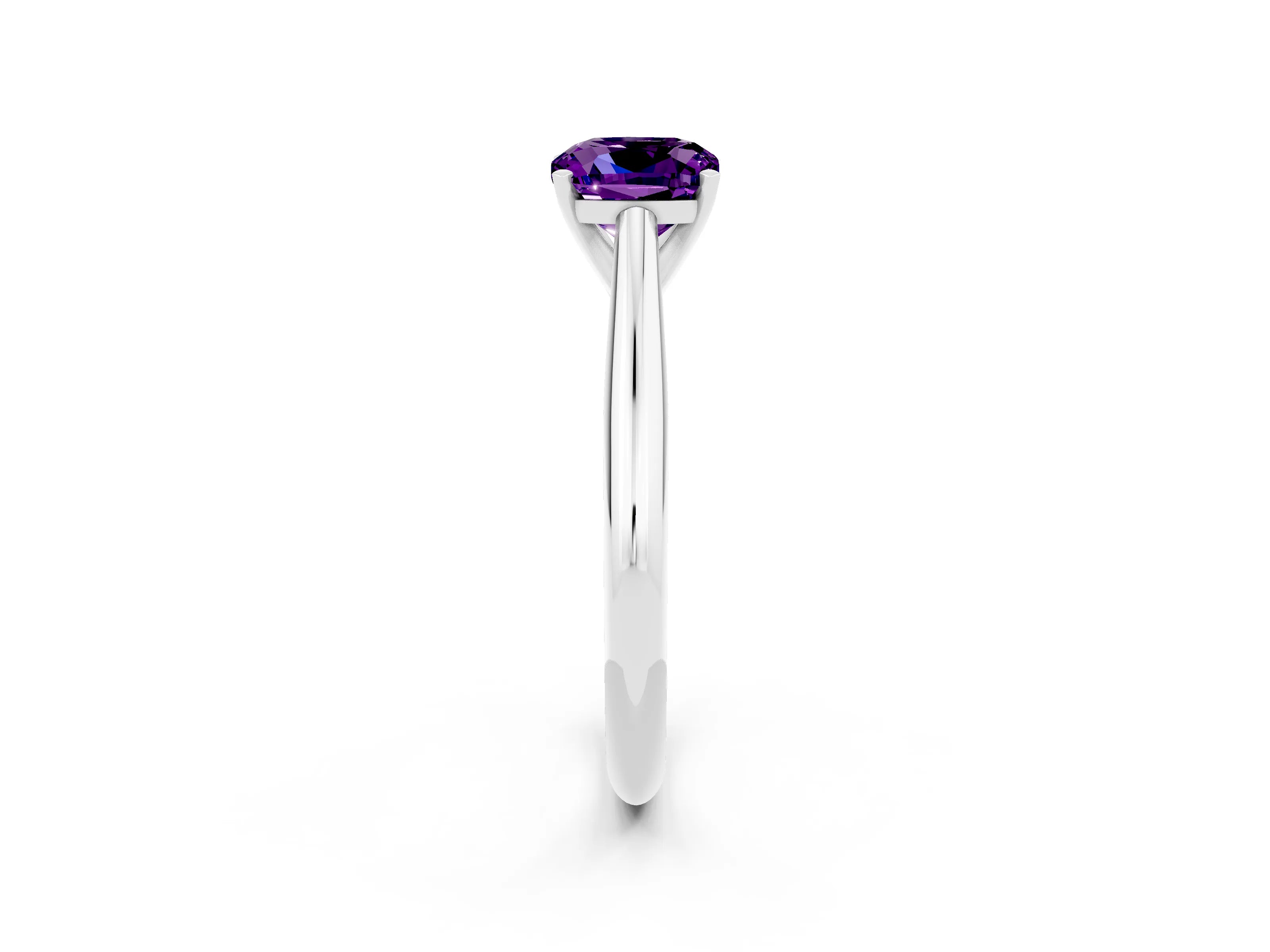 White gold Cushion Cut Amethyst Solitaire Engagement Ring with Cathedral Setting and Four-Prong Mount_14