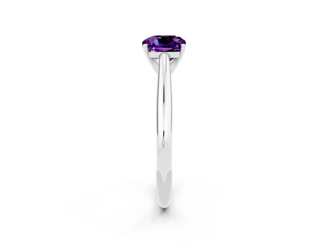 White gold Cushion Cut Amethyst Solitaire Engagement Ring with Cathedral Setting and Four-Prong Mount_14