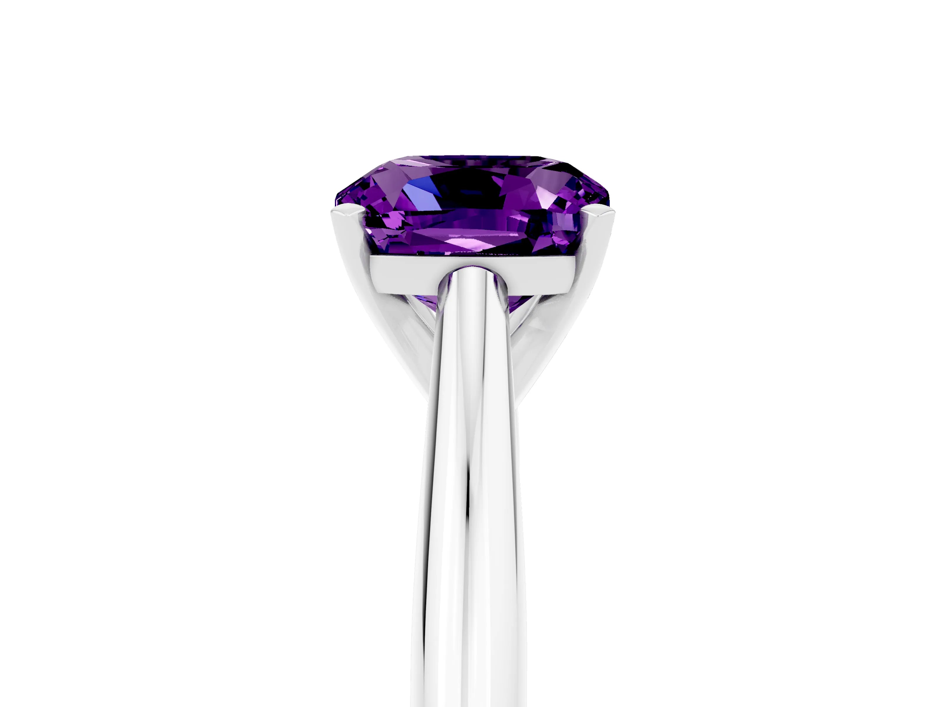 White gold Cushion Cut Amethyst Solitaire Engagement Ring with Cathedral Setting and Four-Prong Mount_17