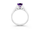 White gold Cushion Cut Amethyst Solitaire Engagement Ring with Cathedral Setting and Four-Prong Mount_33