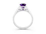 White gold Cushion Cut Amethyst Solitaire Engagement Ring with Cathedral Setting and Four-Prong Mount_39