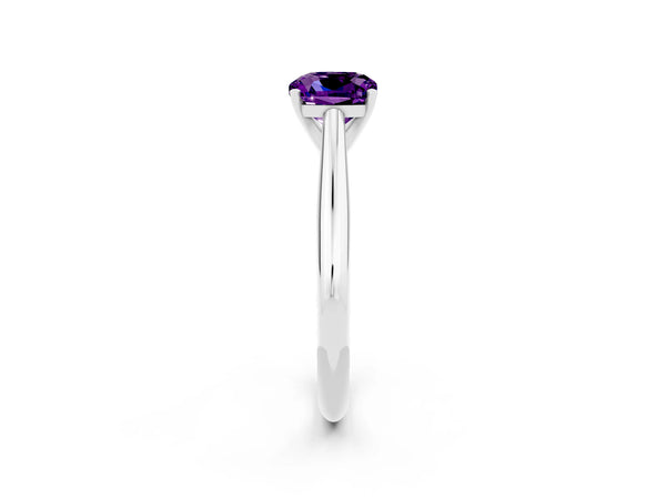 White gold Cushion Cut Amethyst Solitaire Engagement Ring with Cathedral Setting and Four-Prong Mount