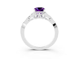 White gold Cushion Cut Amethyst Solitaire Engagement Ring with Celtic Knot Band and Four-Prong Setting_3