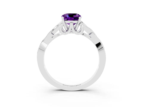White gold Cushion Cut Amethyst Solitaire Engagement Ring with Celtic Knot Band and Four-Prong Setting_3