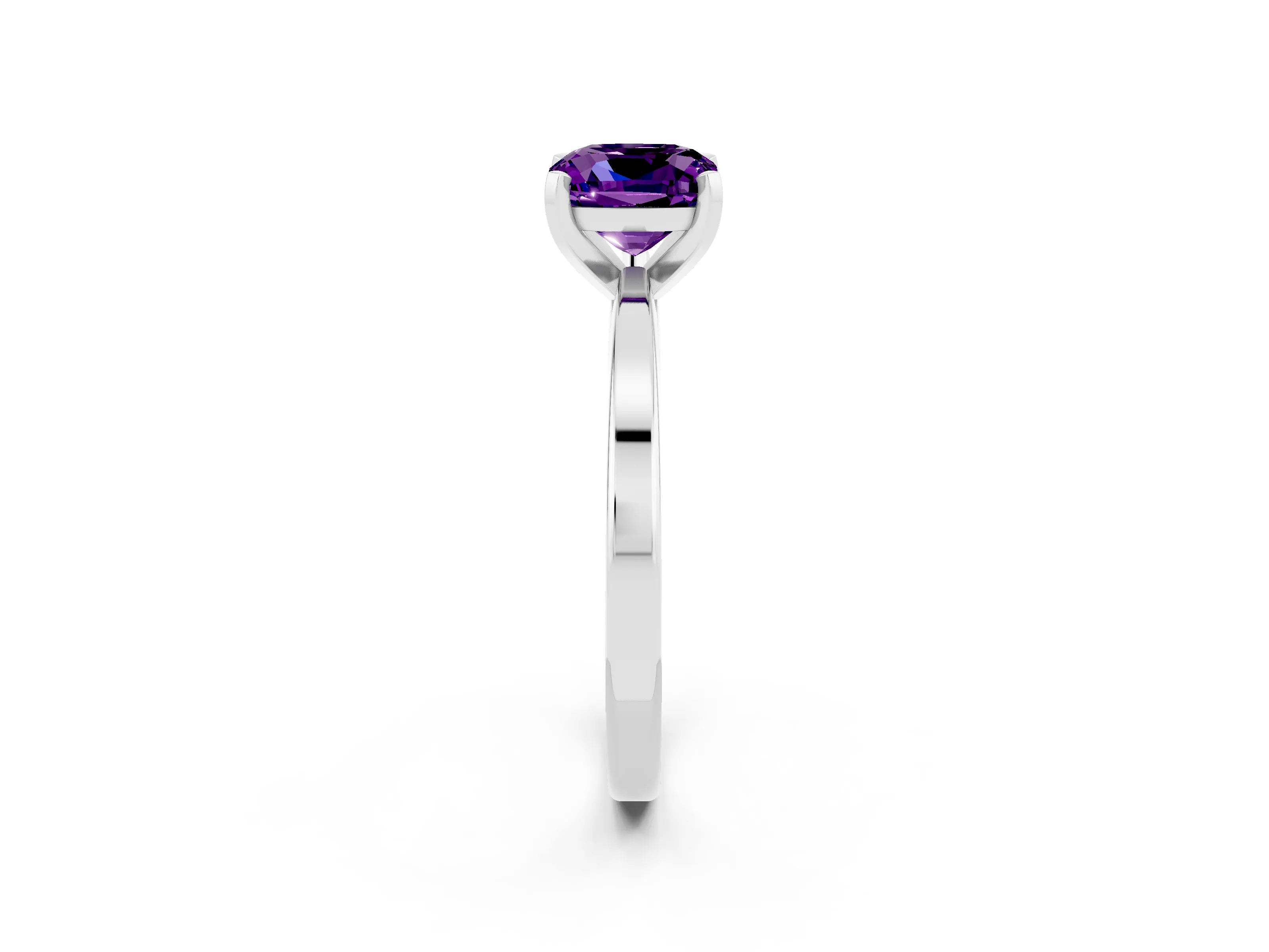 White gold Cushion Cut Amethyst Solitaire Engagement Ring with Classic Band and Four-Prong Setting_26