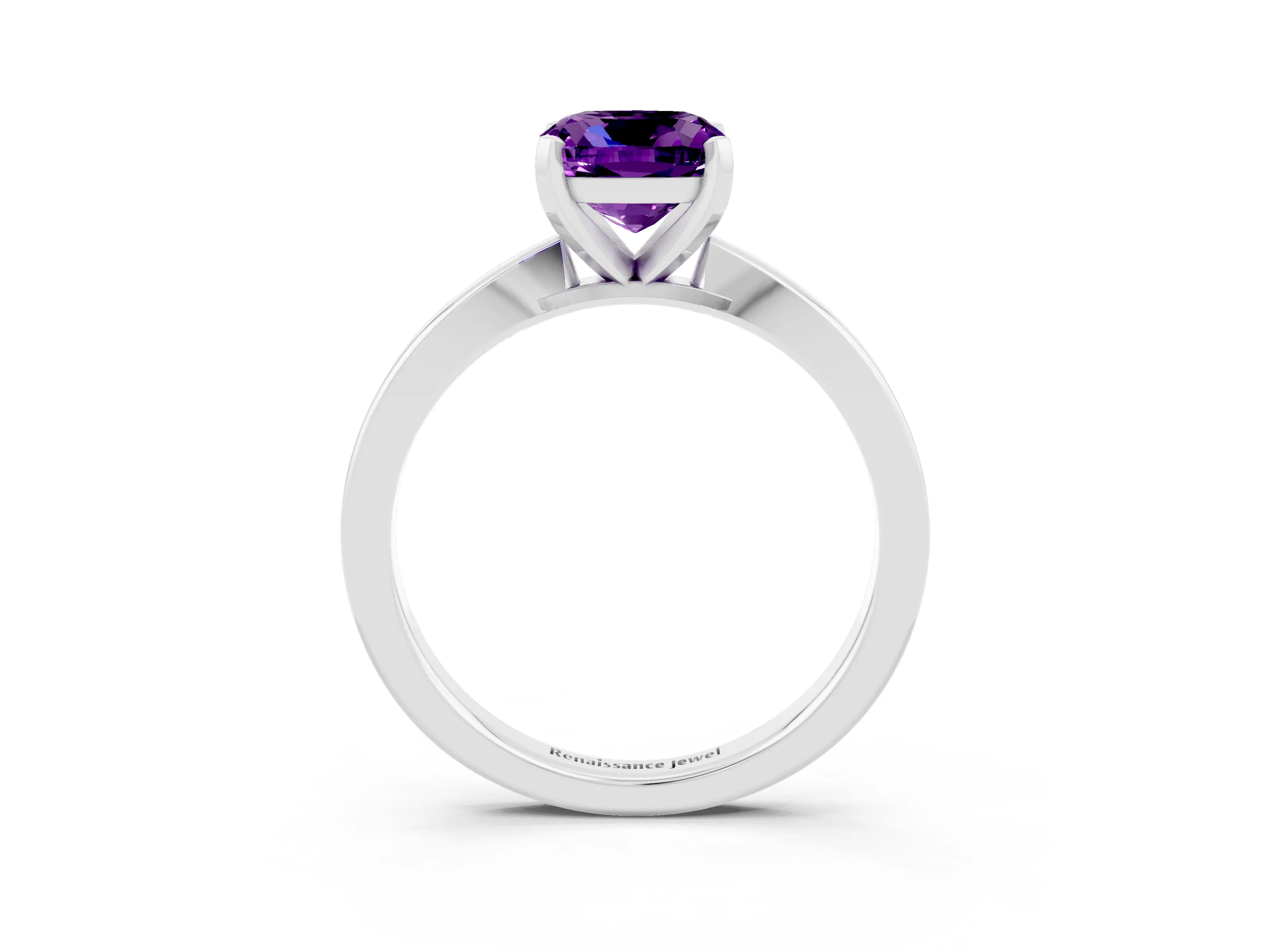 White gold Cushion Cut Amethyst Solitaire Engagement Ring with Classic Band and Four-Prong Setting_27